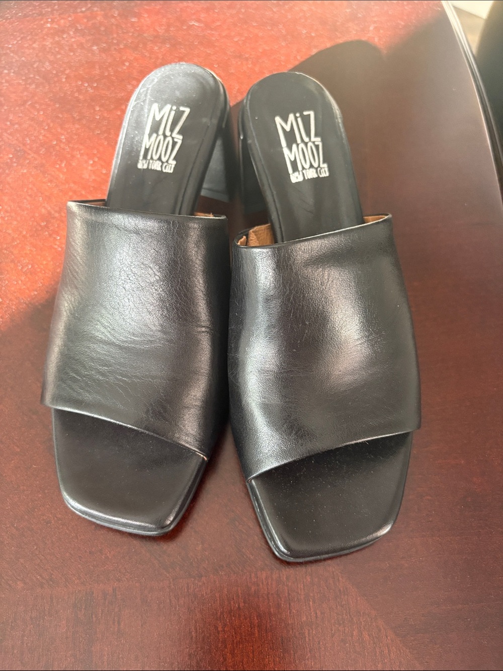Miz Mooz Black Leather Open-Toe Slip-On Slides